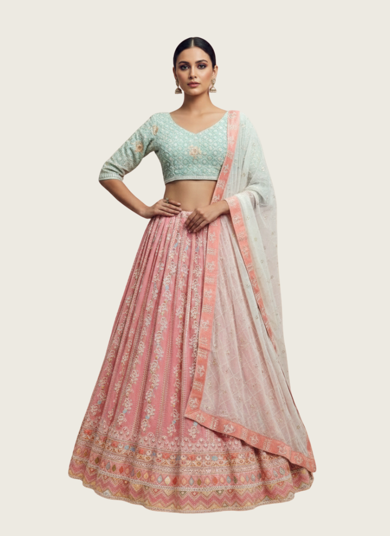 Faux Georgette Lehenga Choli with Sequin Dupatta