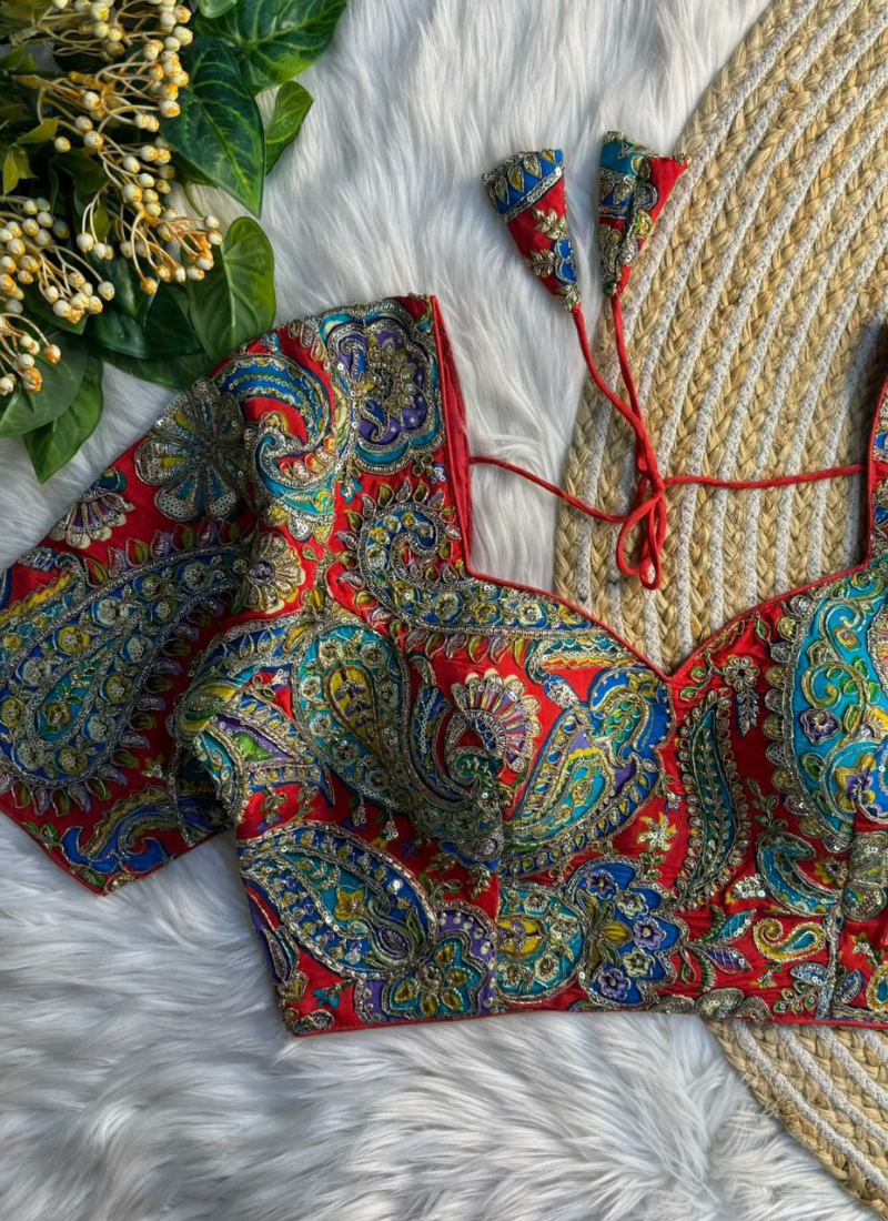 Crape Silk Women’s Blouse with Heavy Position Work & Back‑Open Design