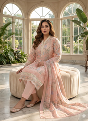 Light Peach Pink Chiffon Salwar Kameez with Embroidery 4