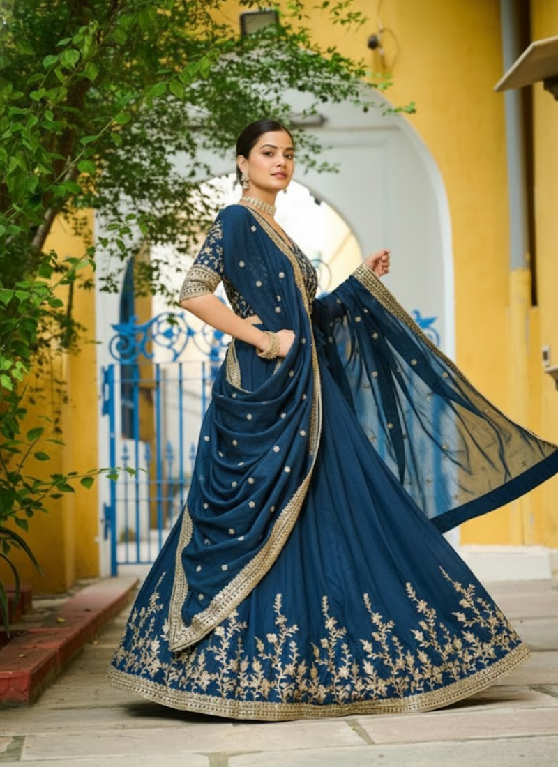 Vichitra Silk Sequins Embroidered Lehenga Set. Indian woman online shop in Australia