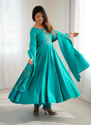 Anarkali Suit in Roman Shimmer Chanderi Silk with Beads Handwork + Embroidered Dupatta 2