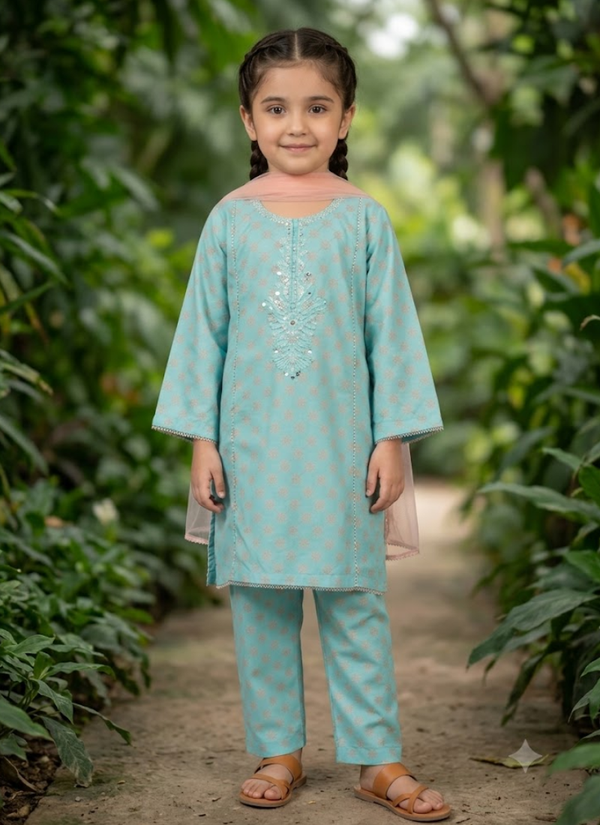 Girl’s Cotton Midi Shirt Set – Embroidery Work Australia