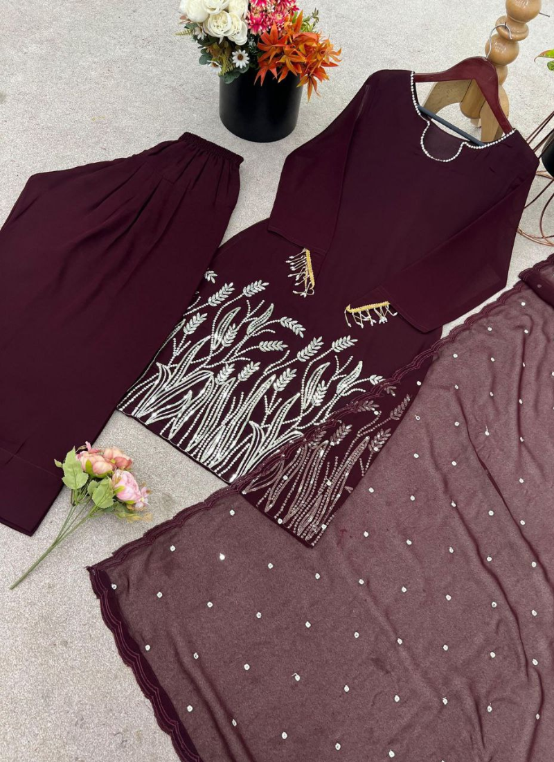 Faux Georgette Farshi Salwar Suit – Organza Dupatta