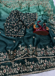 Teal Soft Frendy Chiffon Saree 4