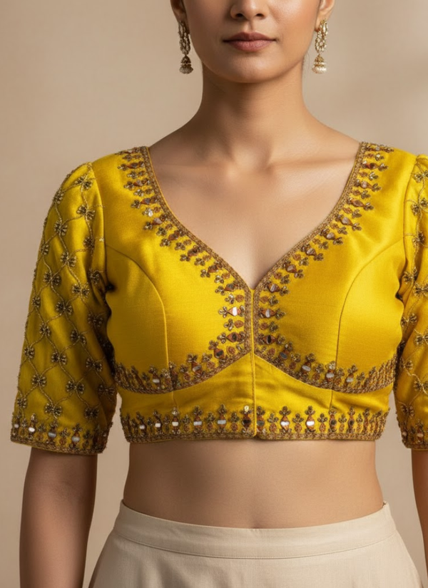 Italian Silk Women’s Blouse with Jari, Sequins & Beads Work (Front‑Open Design) Australia