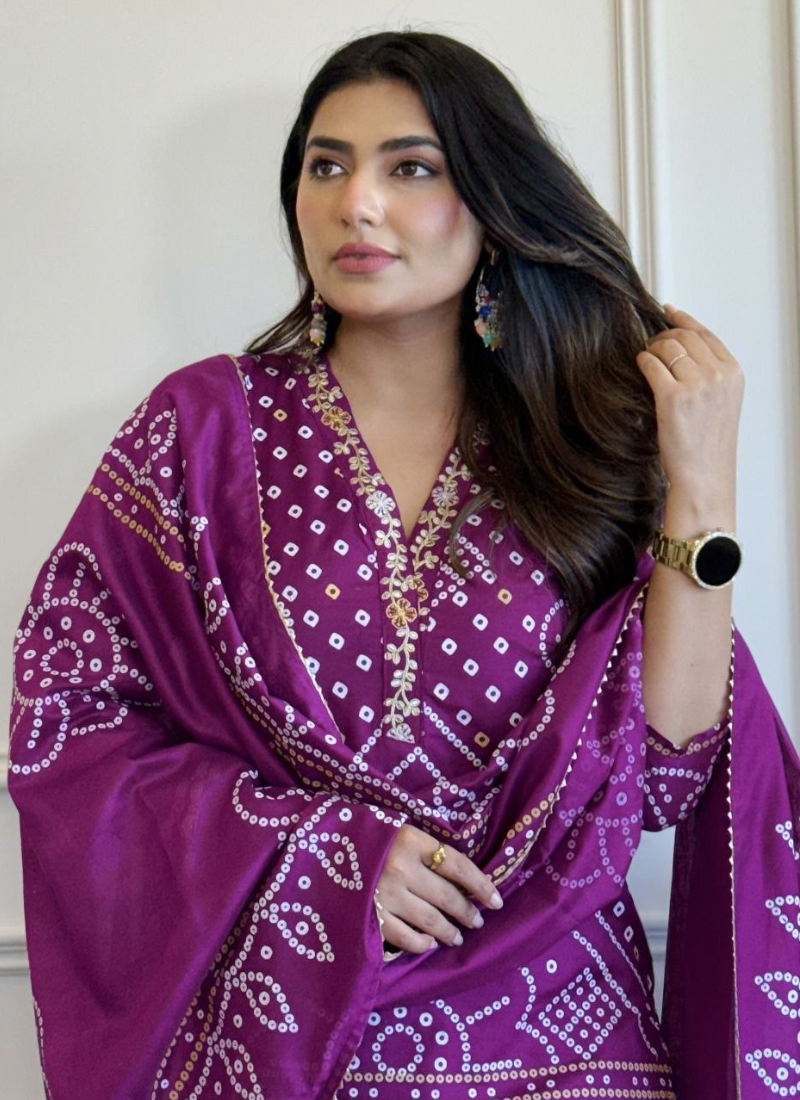 Viscose Punjabi Suit with Multi Sequence Embroidery & Chanderi Dupatta