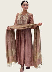 Mul Chanderi Punjabi Suit with Banarasi Dupatta & Bracelet Gift 2