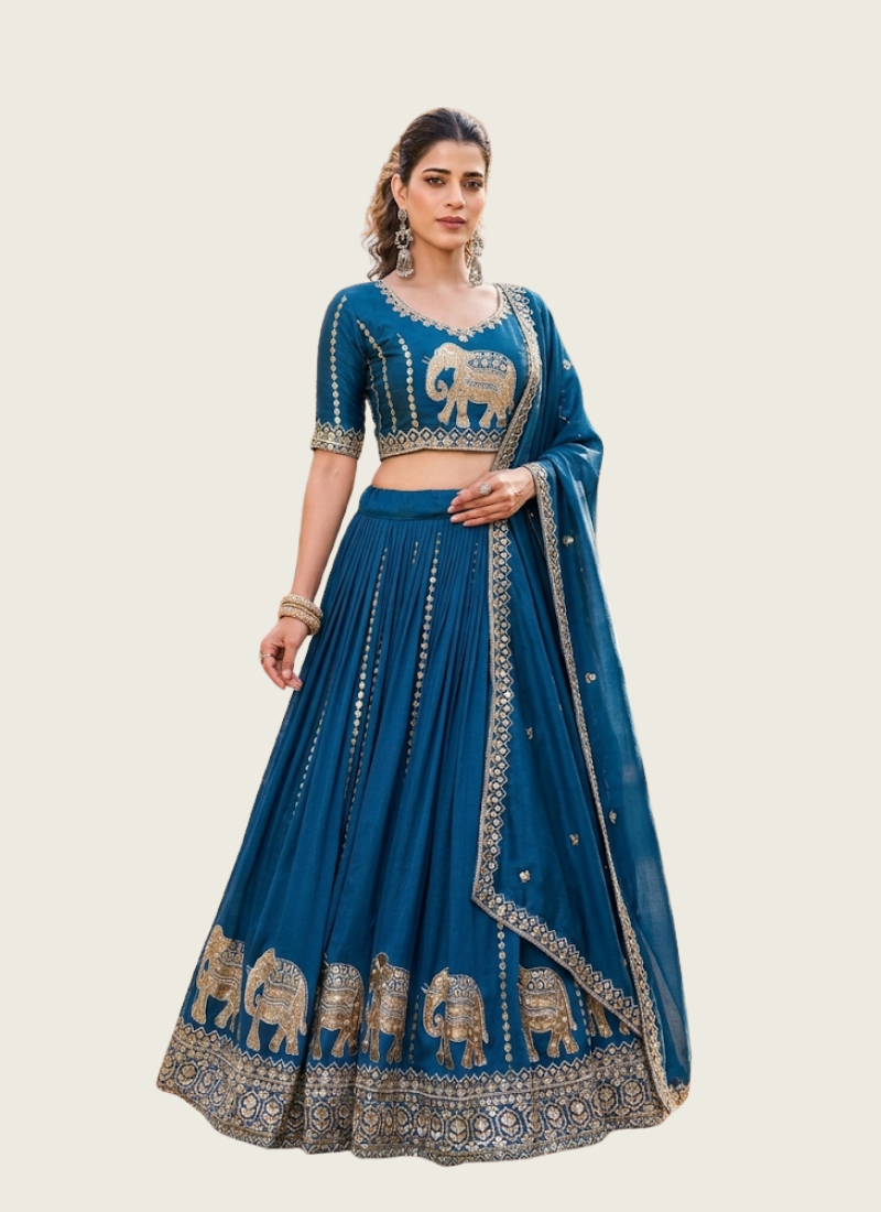 Vichitra Lehenga Choli with Sequin Embroidery