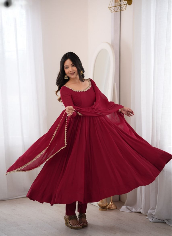 Premium Mal Chanderi Anarkali Set – Mirror Lace Work with Dupatta & Pant, Indian gown anarkoli in Australia