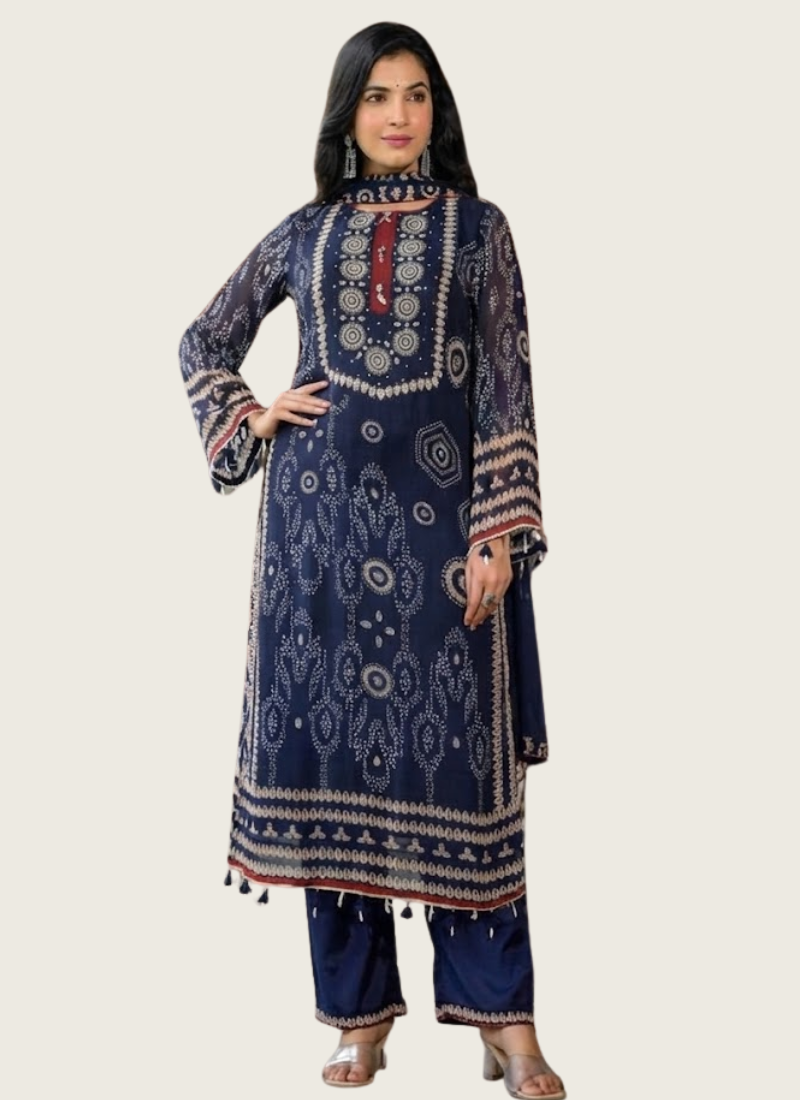 Women’s Blue Embroidered Pakistani Straight Suit