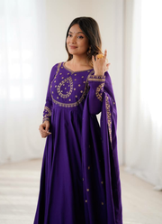 Anarkali Suit in Roman Chanderi Silk with Beads Handwork & Embroidered Dupatta 7