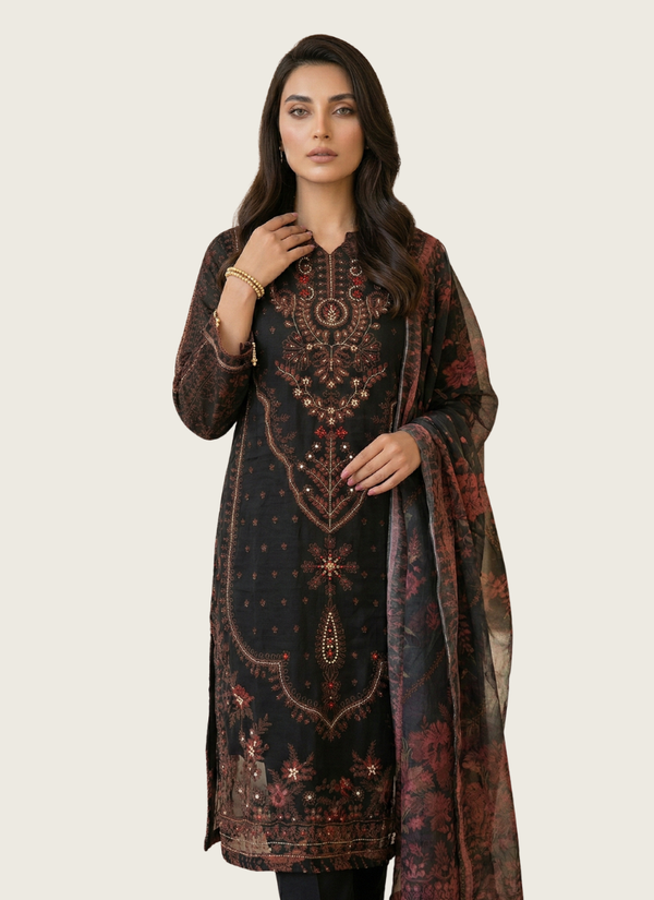 &nbsp;black organza salwar suit