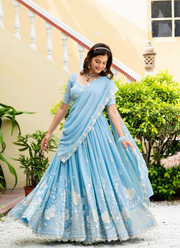 Faux Georgette Lehenga Choli with Multi Sequins Embroidery + Lace Dupatta 2