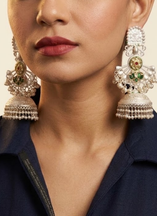 Silver Polished Panchi Fusion Earrings,affordable Indian jewellery Perth WA