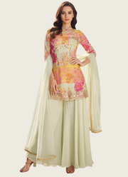 Chinon Silk Embroidered Palazzo Suit with Net Dupatta 6