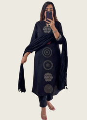 Pure Mul Cotton Punjabi Suit Set with Dupatta & Pearl Moti Mala (Sizes M–3XL) 2