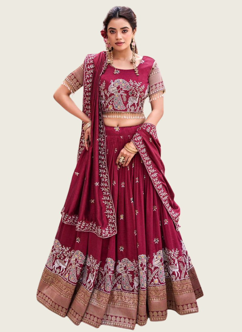 Pure Vichitra Embroidered Lehenga Choli Ensemble, Indian woman online shop in Australia