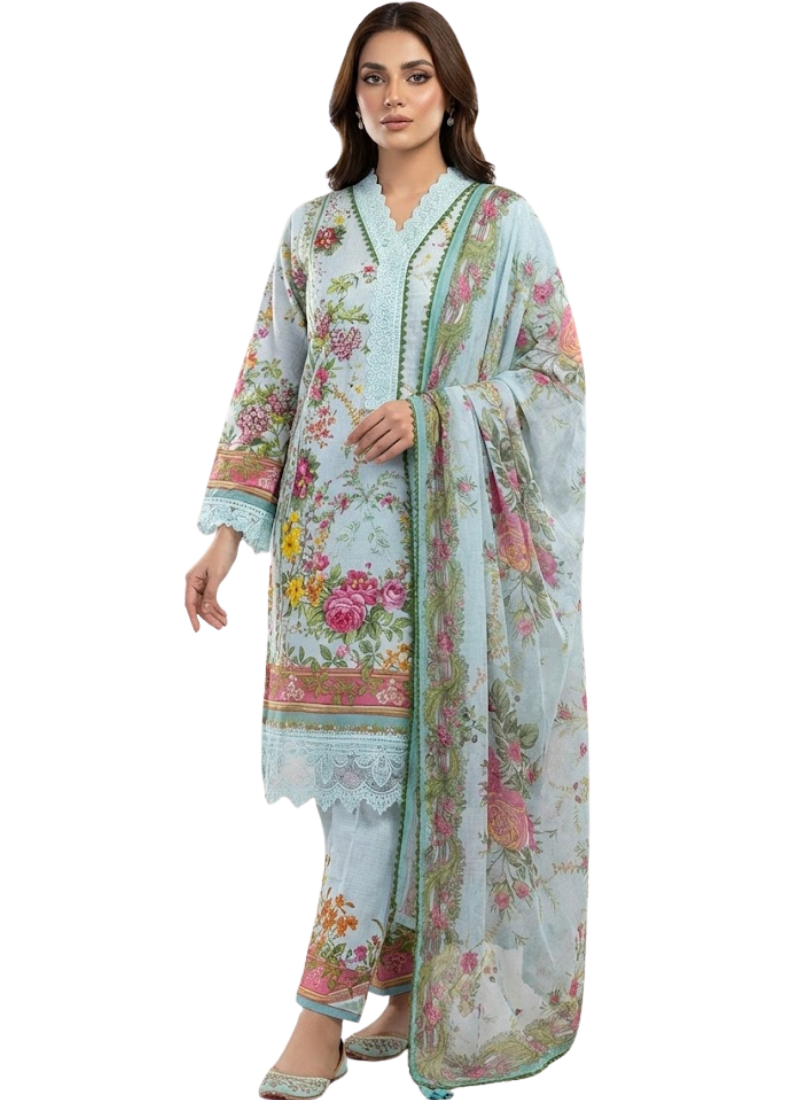 Ash Lawn Cotton Salwar Kameez with Chiffon Dupatta