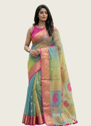 Pure Resham Muslin Banarasi Saree with Blouse 7