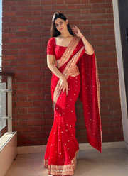 Pure Georgette Saree with Sequins & Dori Embroidery Border + Blouse Fabric 2