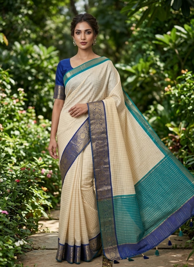 Silk Saree with Banarasi Katan Border & Blouse Piece Australia