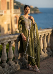 Gold Crush Punjabi Suit with Sequins Embroidery & Dupatta (Sizes M–XL) 2