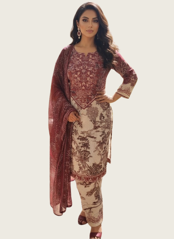 Lawn Cotton Salwar Kameez with Chiffon Dupatta