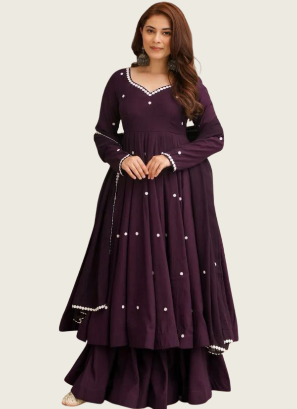 Designer Anarkali Suit in Roman Silk with Embroidery Work + Organza Dupatta Australia
