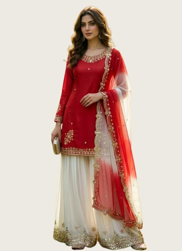 French Crepe Salwar Suit with Organza Dupatta