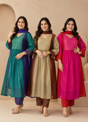 Mul Chanderi Pure Kurta Pant Dupatta Set 2