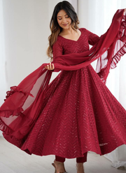 Fox Georgette Lucknowi Anarkali Gown with Sequins & Ruffle Dupatta 3