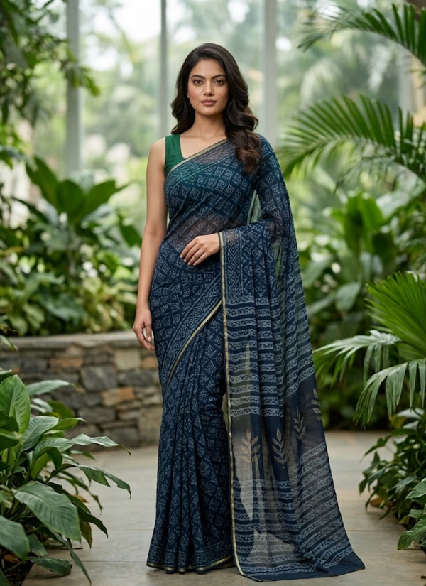 Vegetable Dye Double Diamond Chiffon Saree | Traditional Indian Designer Saree Australia