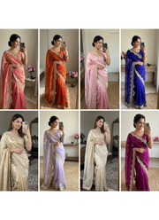 Fendy Satin Silk Saree – Gold Embroidery with Pearl Detailing & Matching Blouse 5