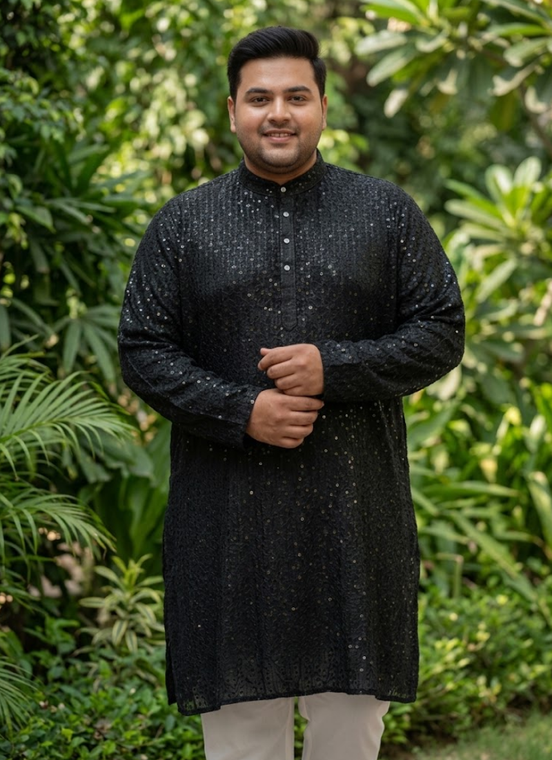 Plus Size Men's Lucknowi Kurta Pyjama Set Australia