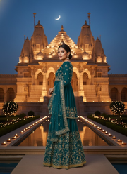 Sea Green Georgette Gharara with Embroidered Net Dupatta 3