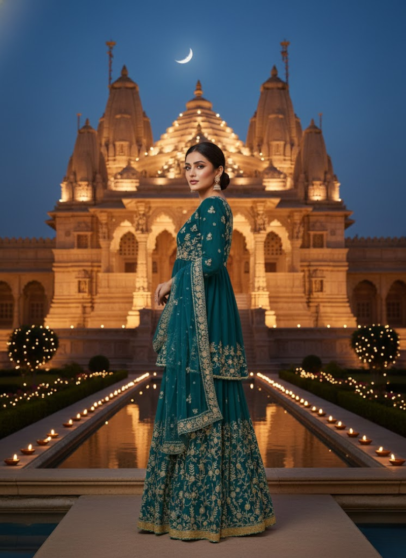 Sea Green Georgette Gharara with Embroidered Net Dupatta