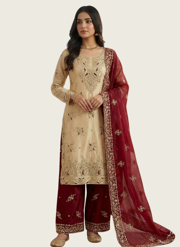 GMY Silk Palazzo Suit with Heavy Sequins Embroidery + Dupatta Australia