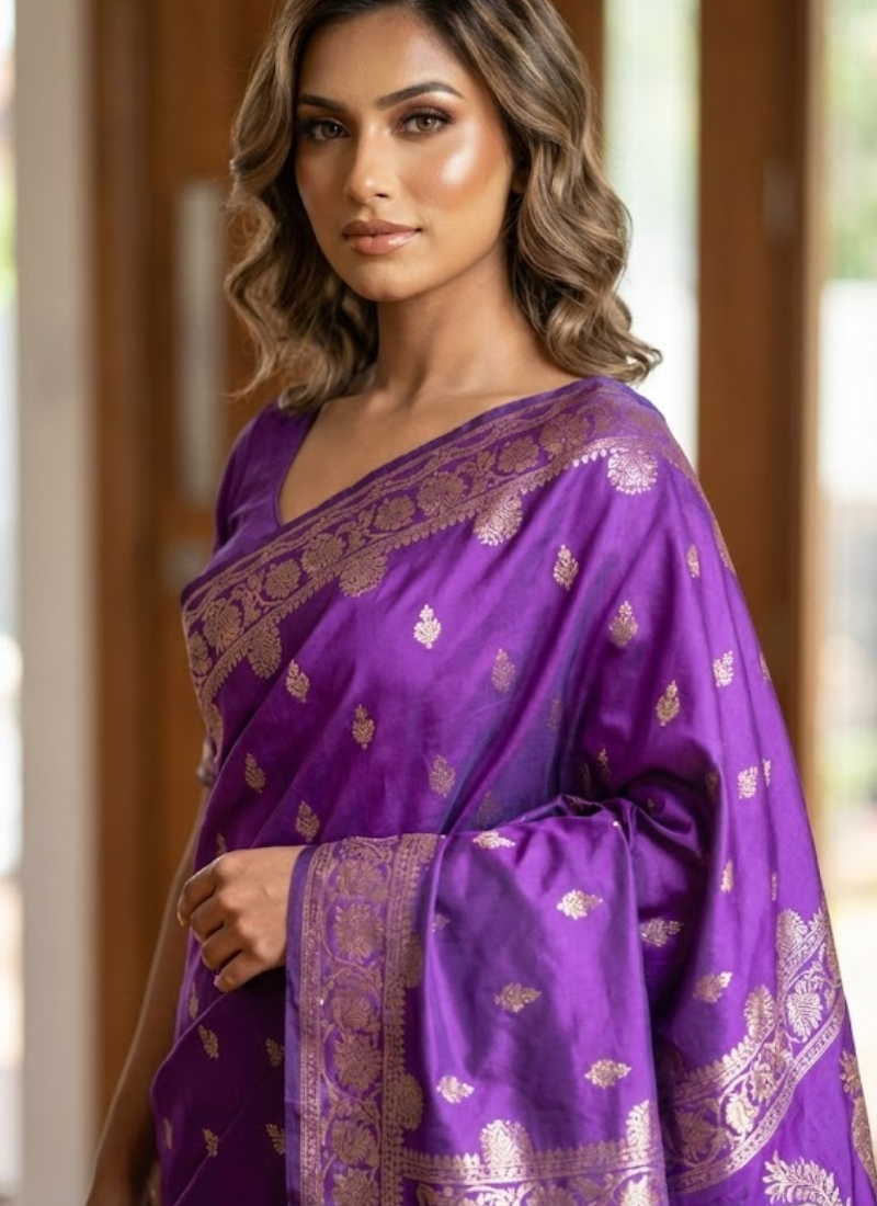 Rich Vibrant Purple Katan Silk Saree with Blouse