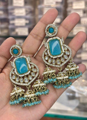 Sky Blue Kundan Earrings with Jhumki 3