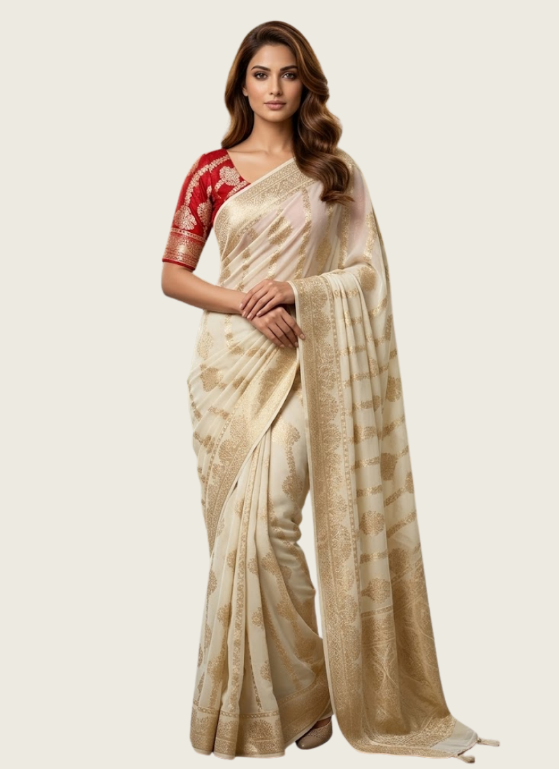 Banarasi Viscose Georgette Saree – Handwoven Designer Elegance - View 1