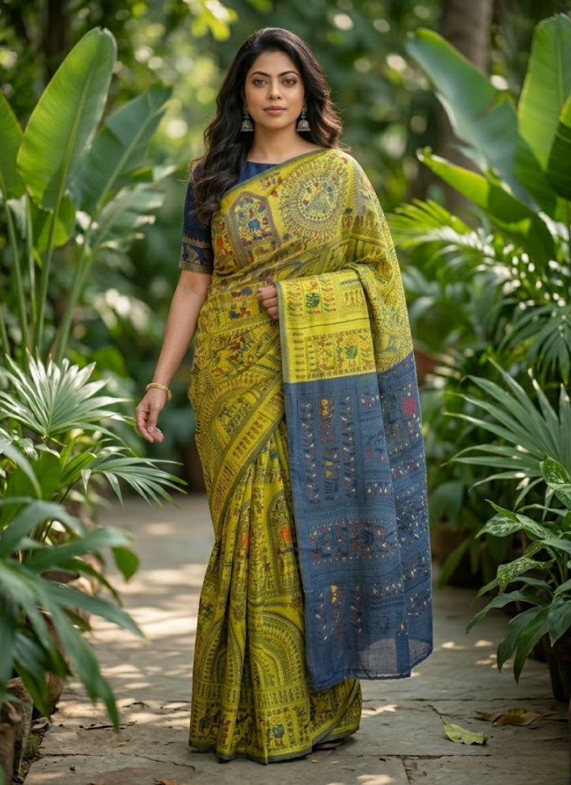 Madhubani Print Saree with Blouse