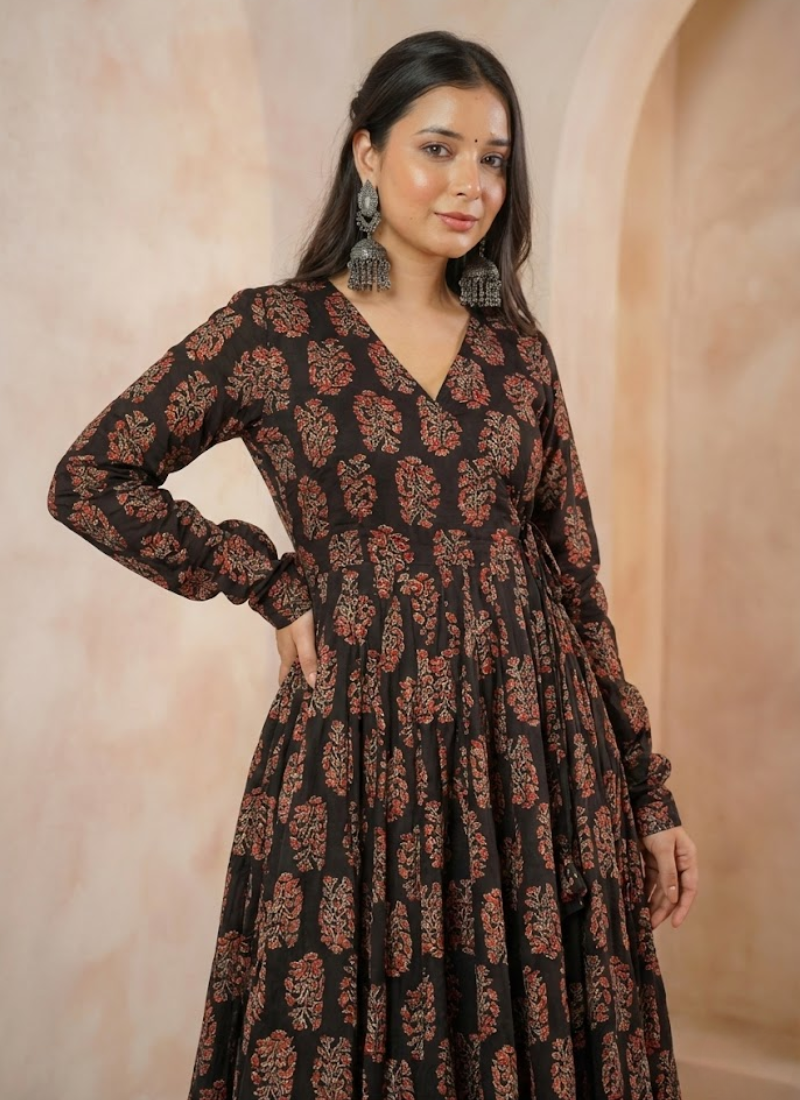 Anarkali Gown in Heavy Rayon with Digital Print Work + Bottom