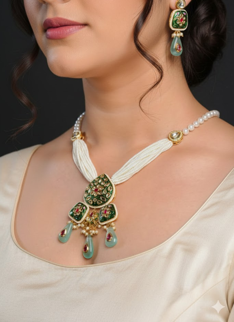 Kundan Necklace Set with Artificial Pearls – Earrings & Pearls