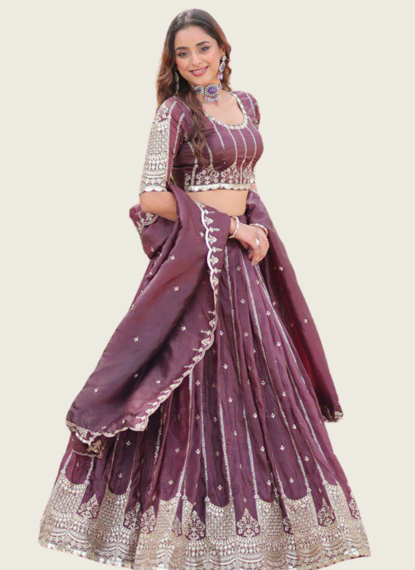 Wine Gold Crush Lehenga Choli with Sequins & Zari Embroidery + Designer Dupatta Australia