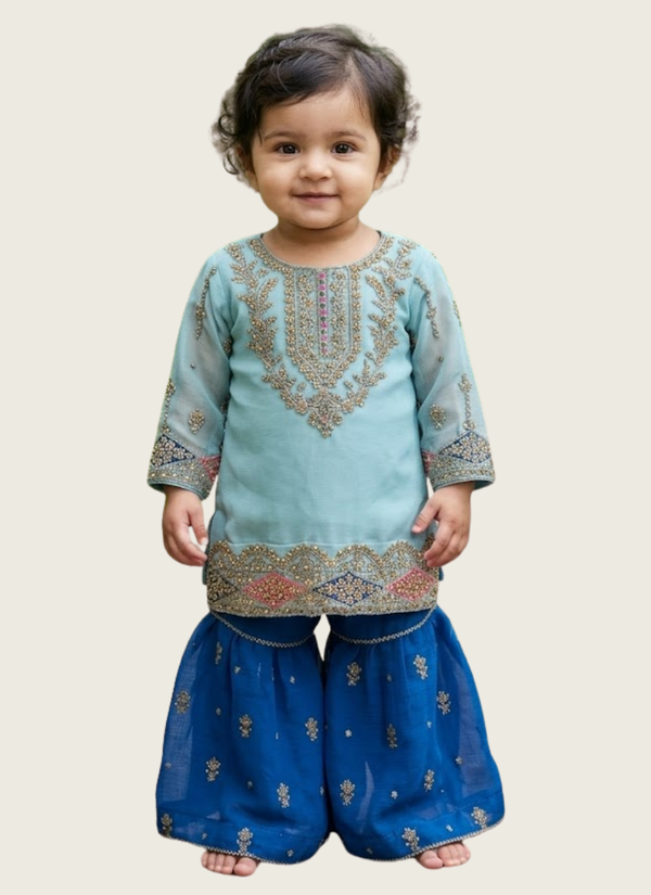 Baby Chiffon Sharara Set with Mirror &amp; Sequin Work, buy baby sharara suit in Perth Australia