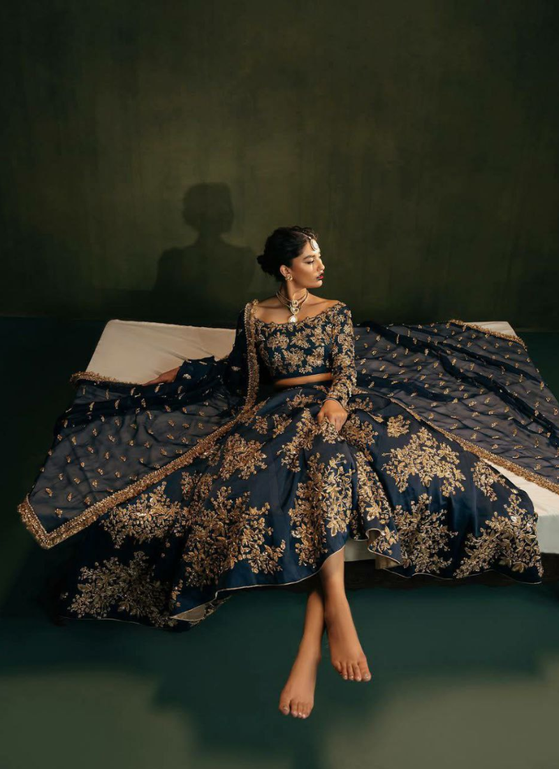 Heavy Chinon Silk Lehenga Choli with Sequins & Zari Embroidery + Lace Dupatta