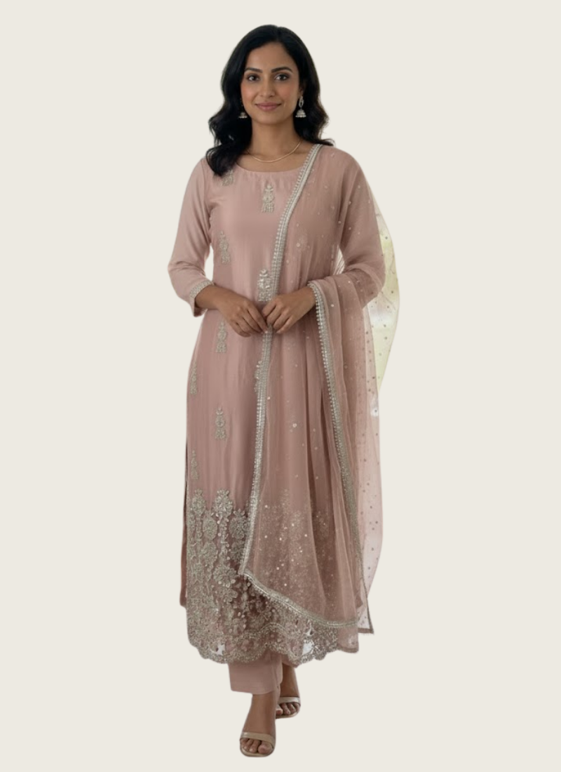 Glass Silk Salwar Suit with Sequins &amp; Chiffon Dupatta, affordable Indian dresses Australia