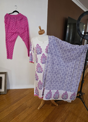 Cotton Block Printed Salwar Suit – White, Blue & Pink 7