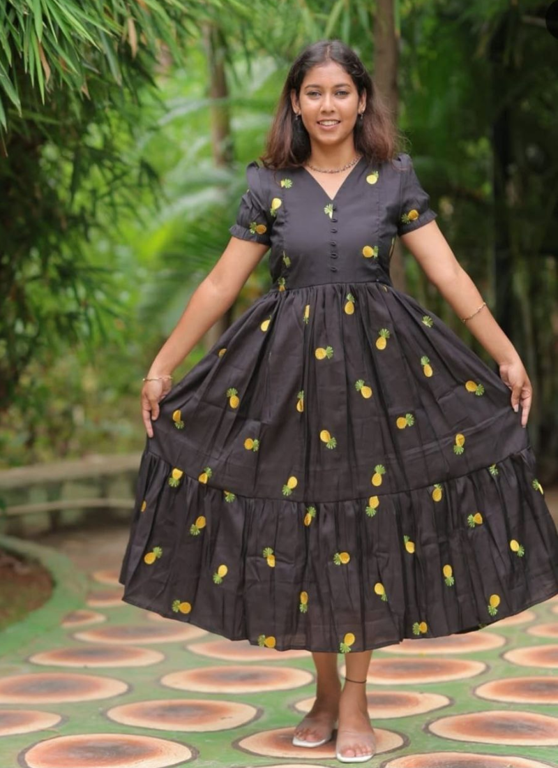 Premium Mull Cotton Anarkali Gown with Heart Embroidery Elegance