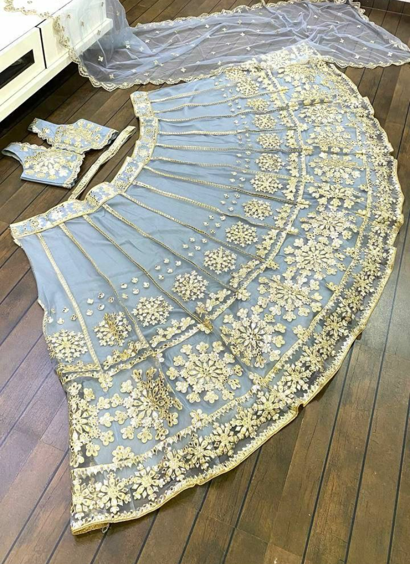 Net Lehenga Choli with Foil Paper & Zari Embroidery + Banglori Satin Blouse & Dupatta